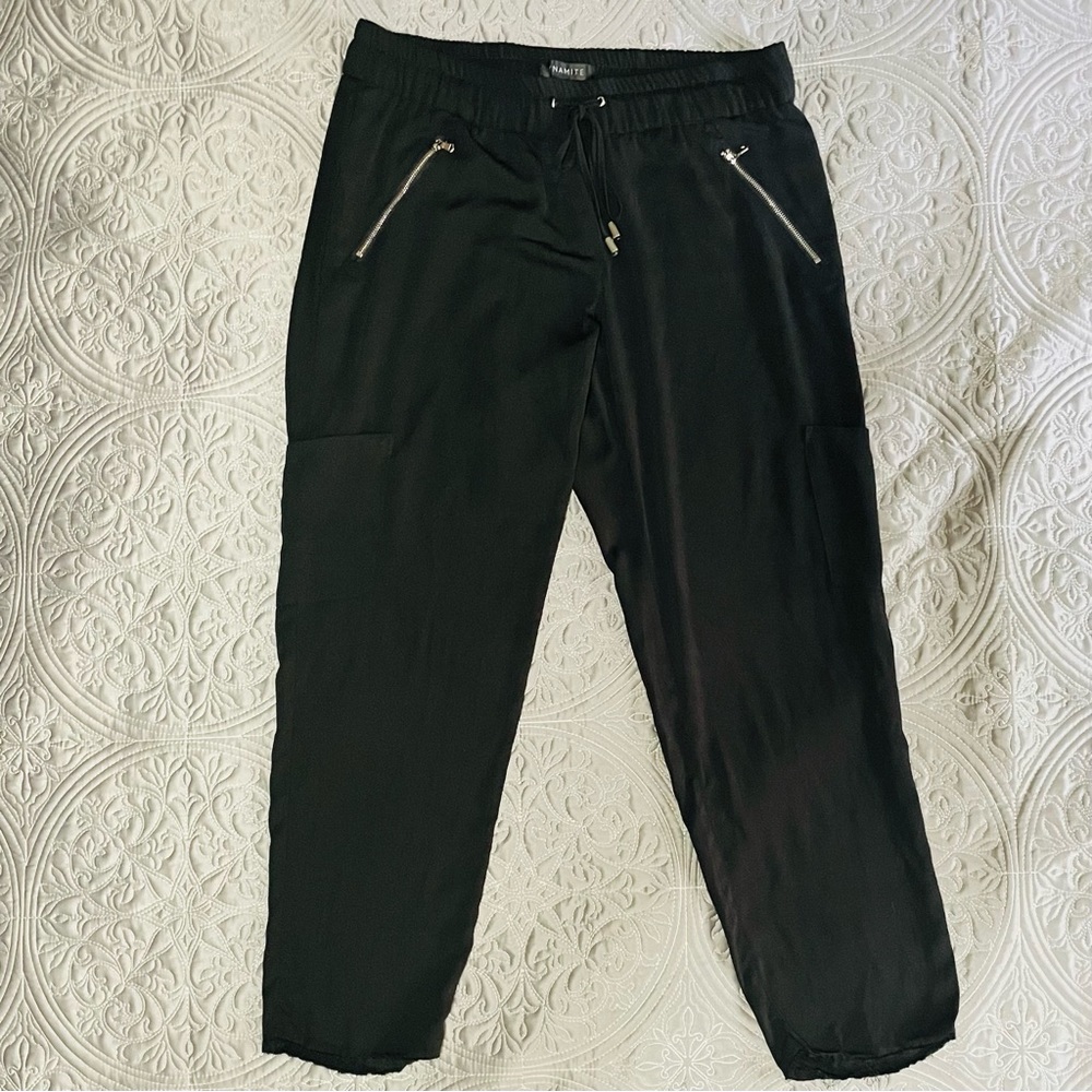 Dynamite Drawstring Pants with Front Zip Pockets and Raw Hem